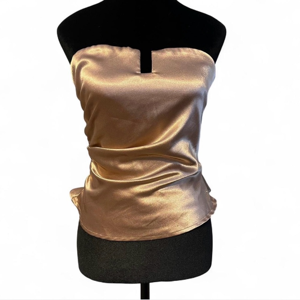 Olivaceous Satin Corset Strapless Top in Shimmering Gold